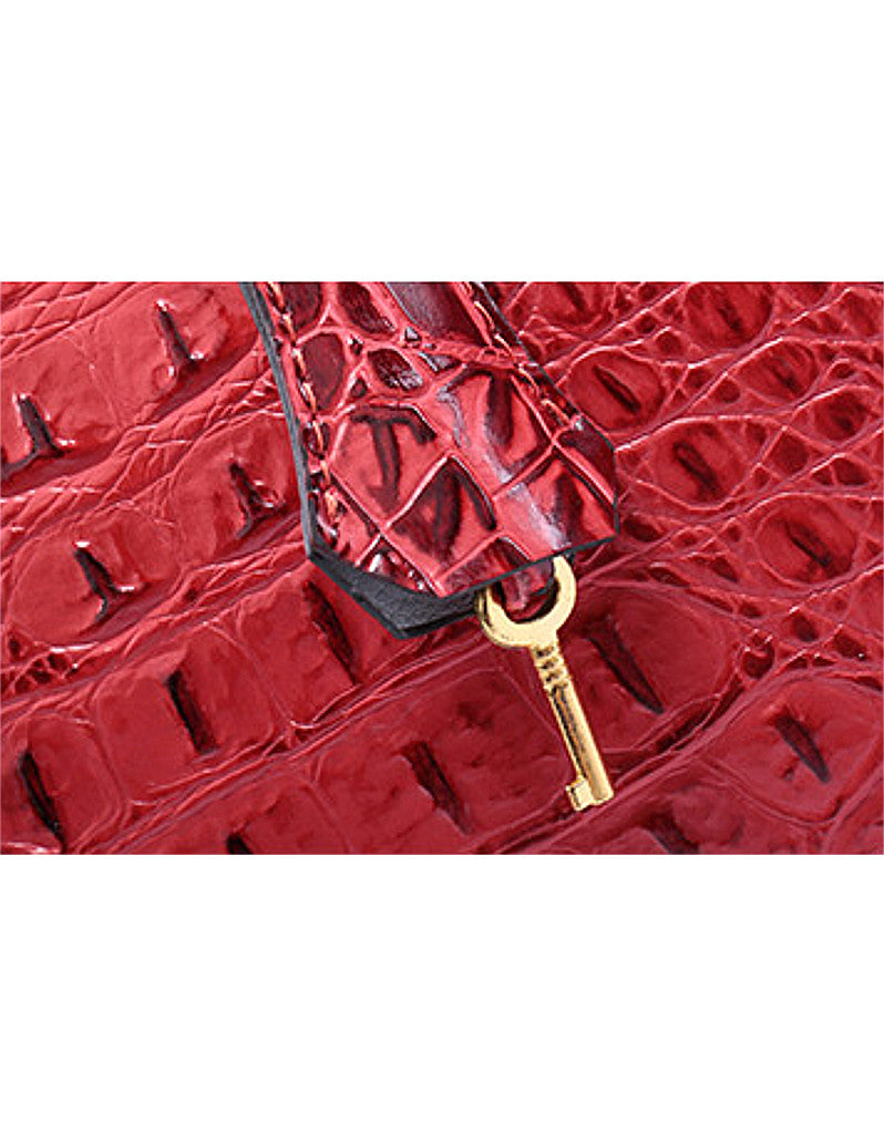 Genuine leather crocodile prints tote bag with lock and clochette - SMALL (more colours)