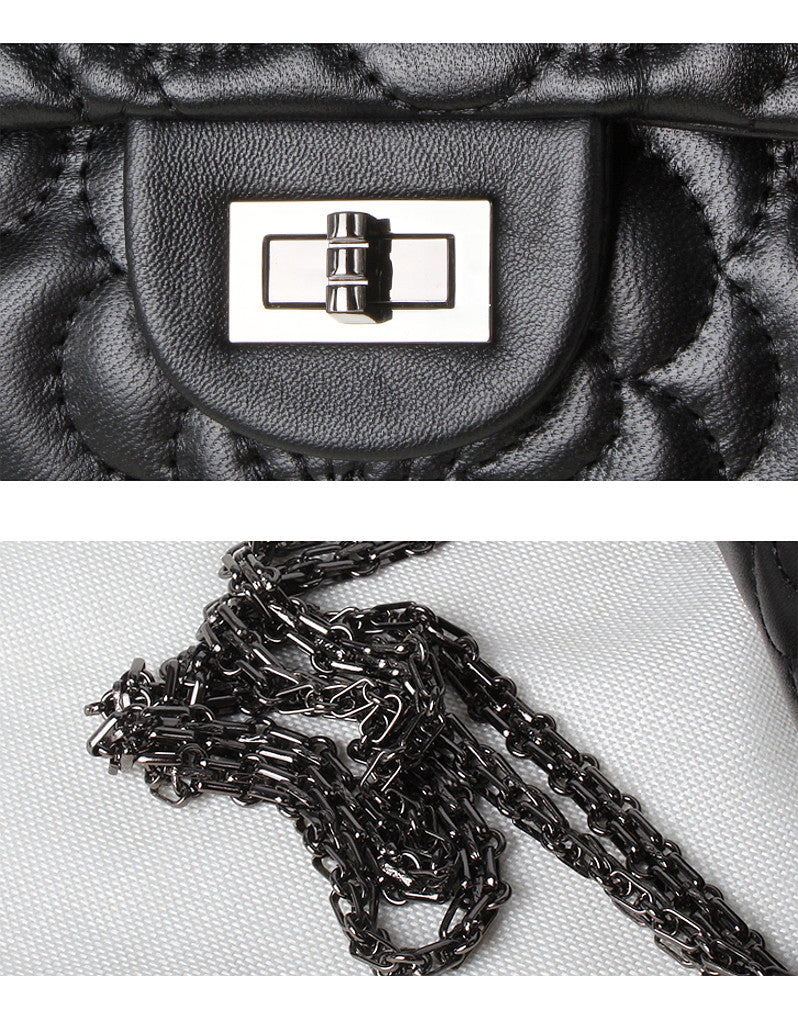 Genuine sheepskin leather camellia flower design flap handbag