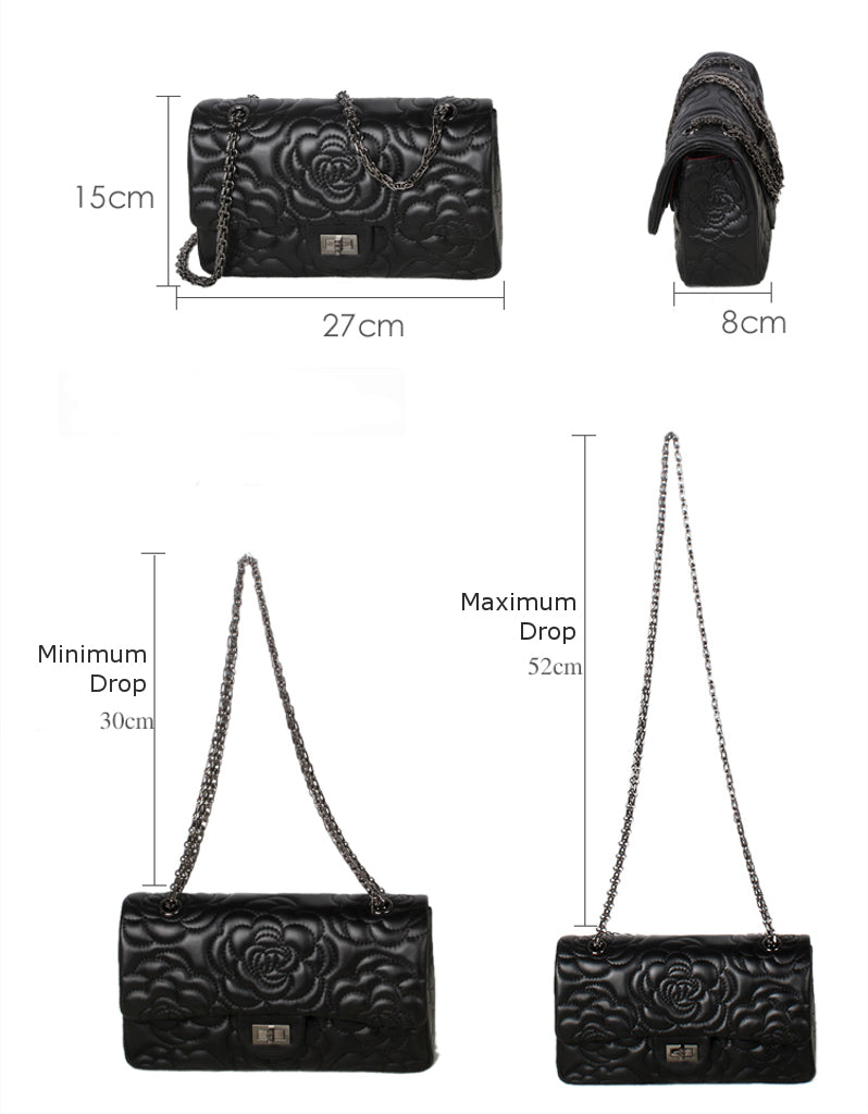 Genuine sheepskin leather camellia flower design flap handbag