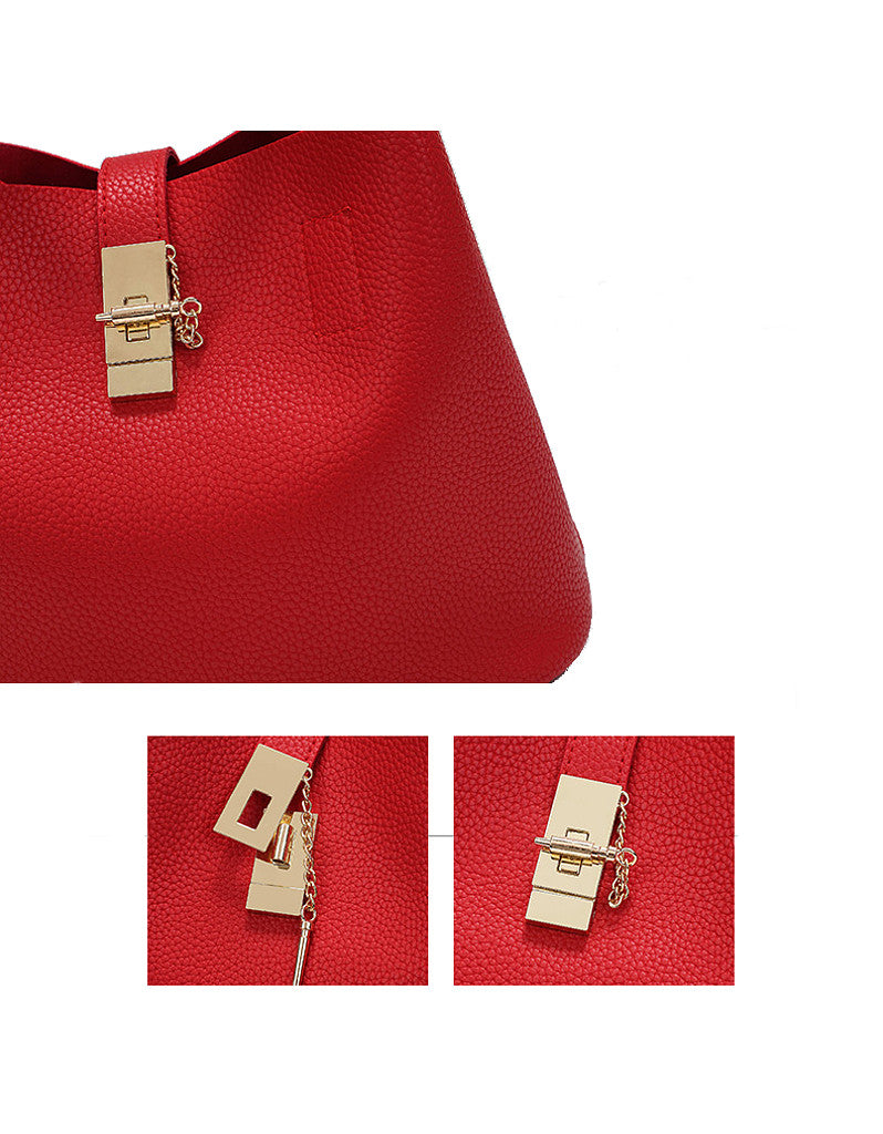 PU leather shoulder bag with twist lock and detachable inner bag (more colours)