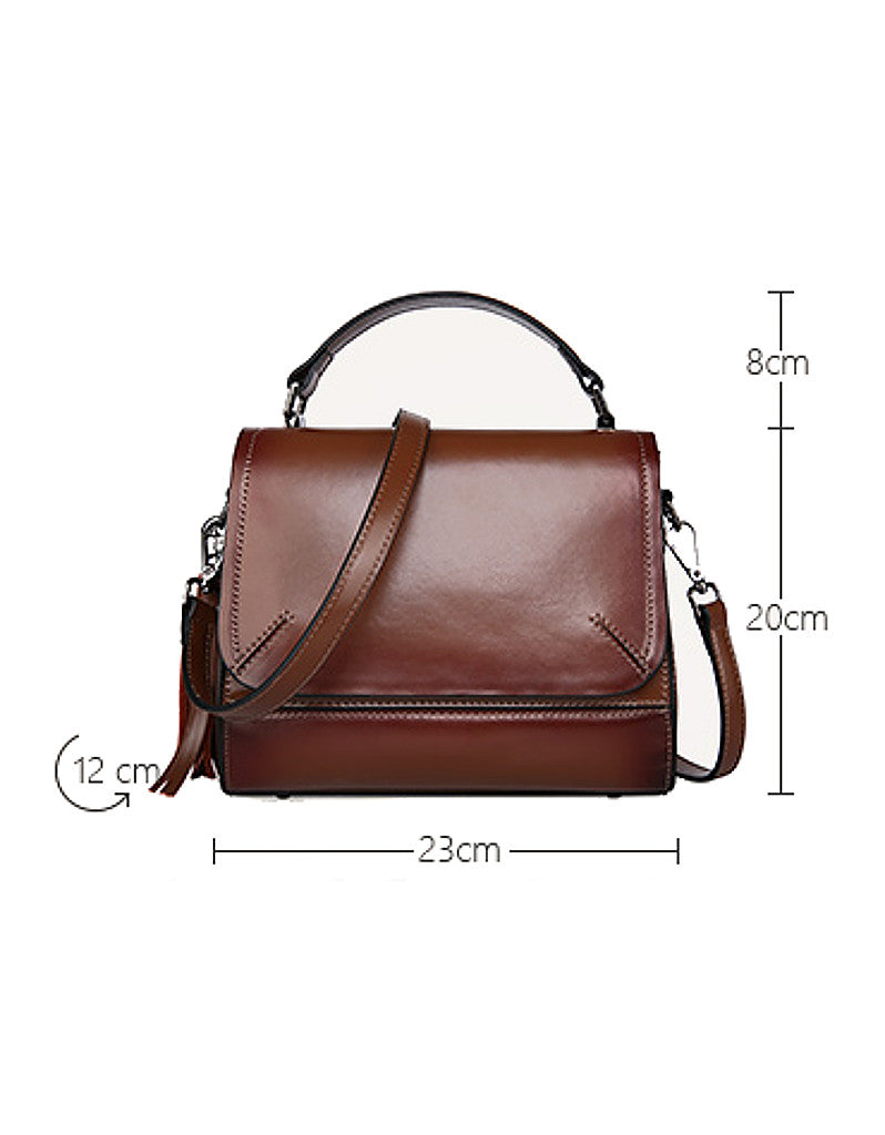 Genuine leather shoulder bag with front flap and tassle (more colours)