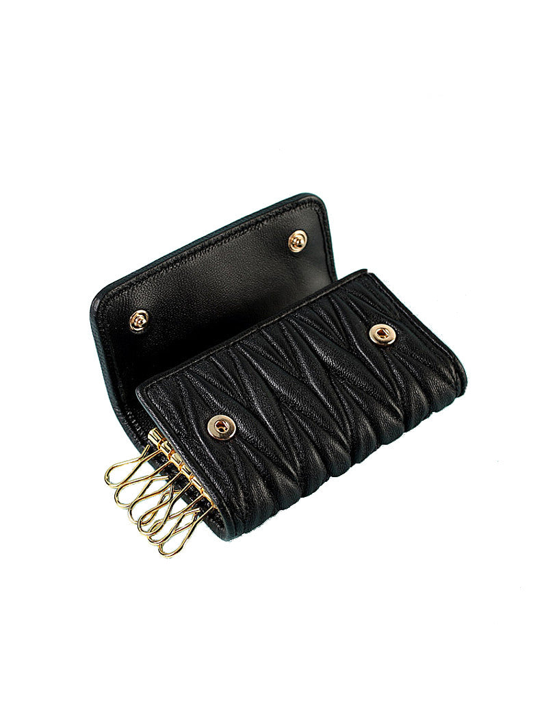 Genuine sheepskin leather key pouch with matelassé design (more colours)