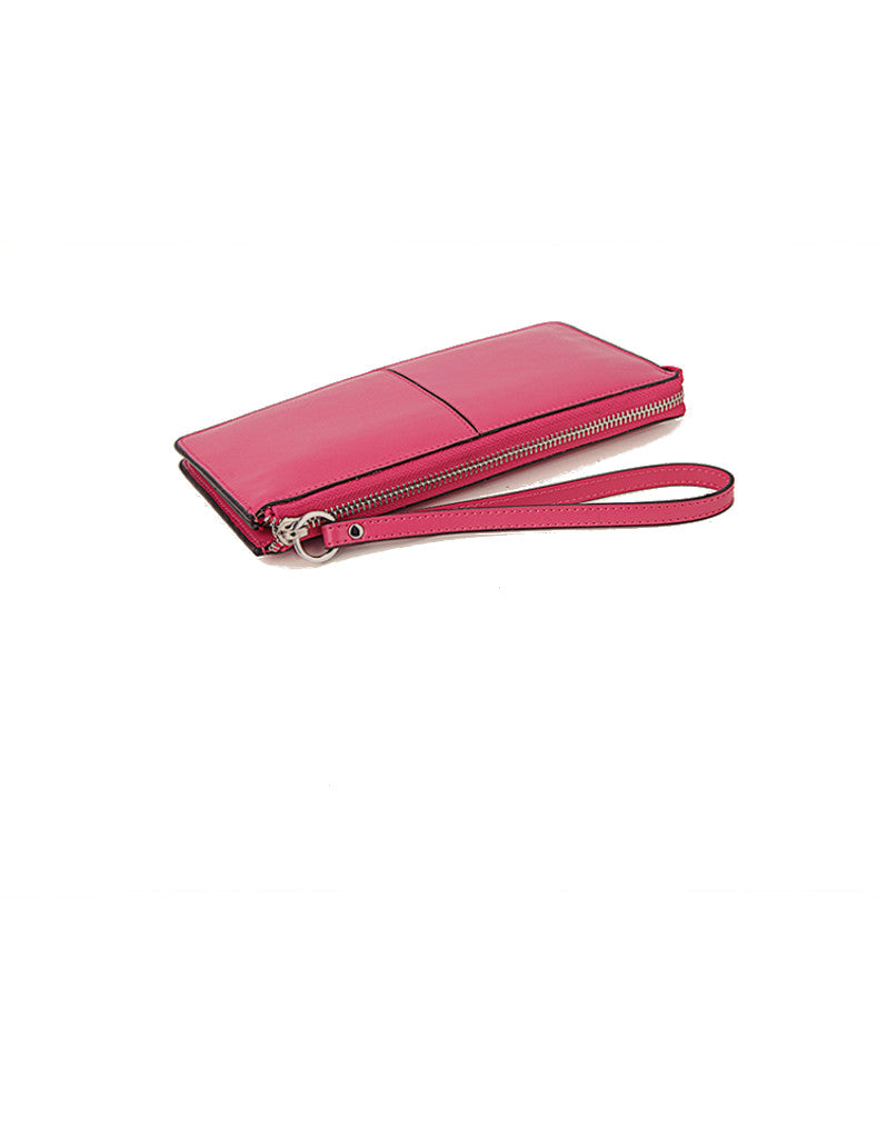 Genuine leather long wallet with wristlet strap (more colours)