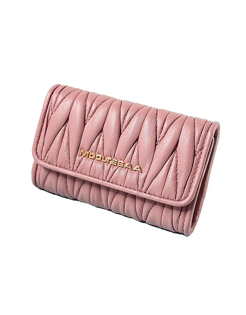 Genuine sheepskin leather key pouch with matelassé design (more colours)