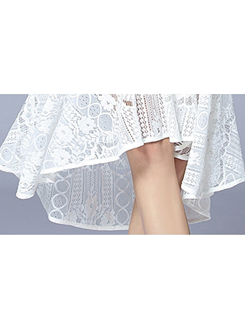 Embroidered bohemian mid-length sleeve lacy long dress