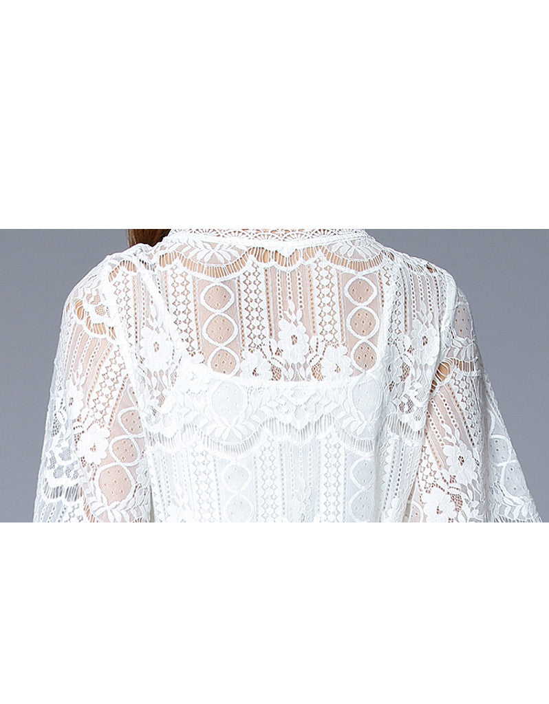 Embroidered bohemian mid-length sleeve lacy long dress