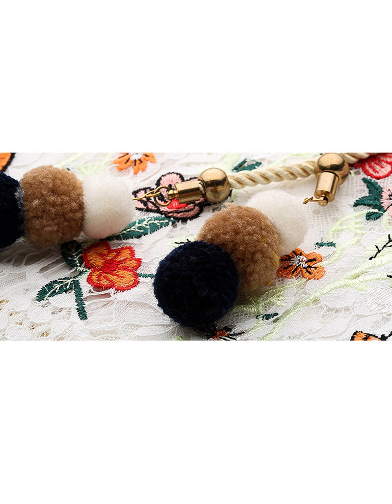 Embroidered bohemian mid-length sleeve lacy long dress