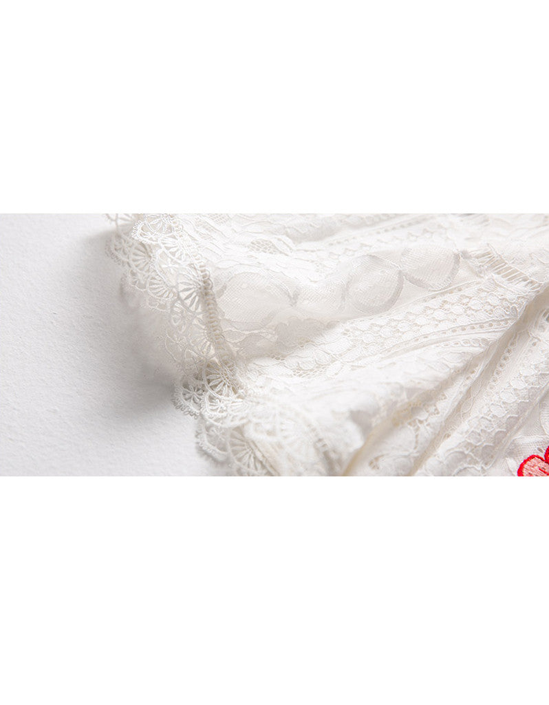 Embroidered bohemian mid-length sleeve lacy long dress