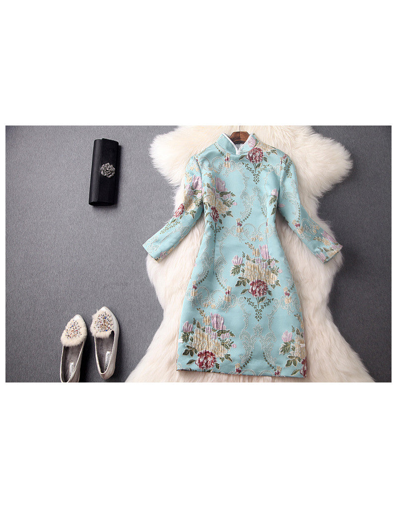 Mid-length sleeve brocade tailored cheongsum