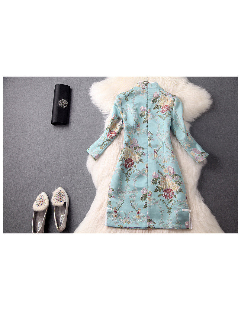 Mid-length sleeve brocade tailored cheongsum