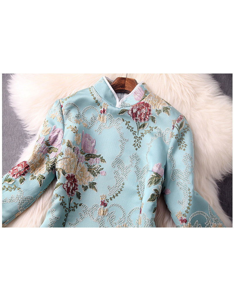 Mid-length sleeve brocade tailored cheongsum