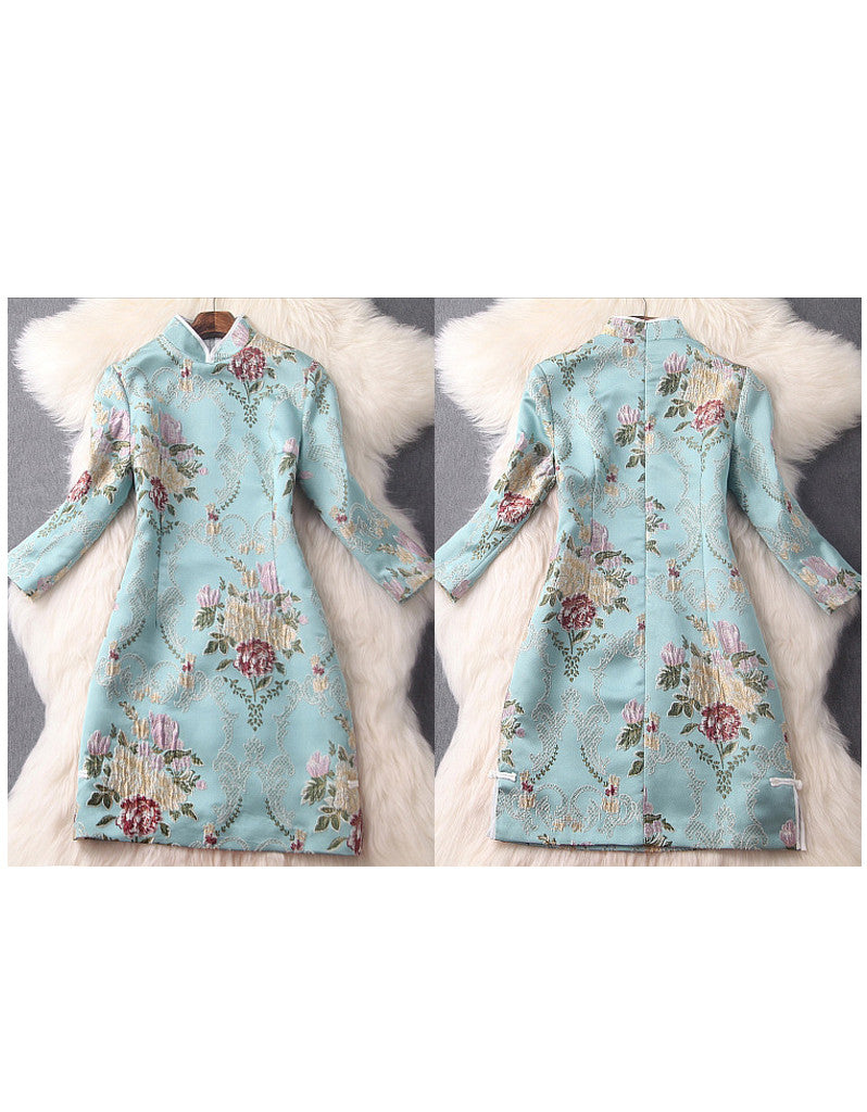 Mid-length sleeve brocade tailored cheongsum
