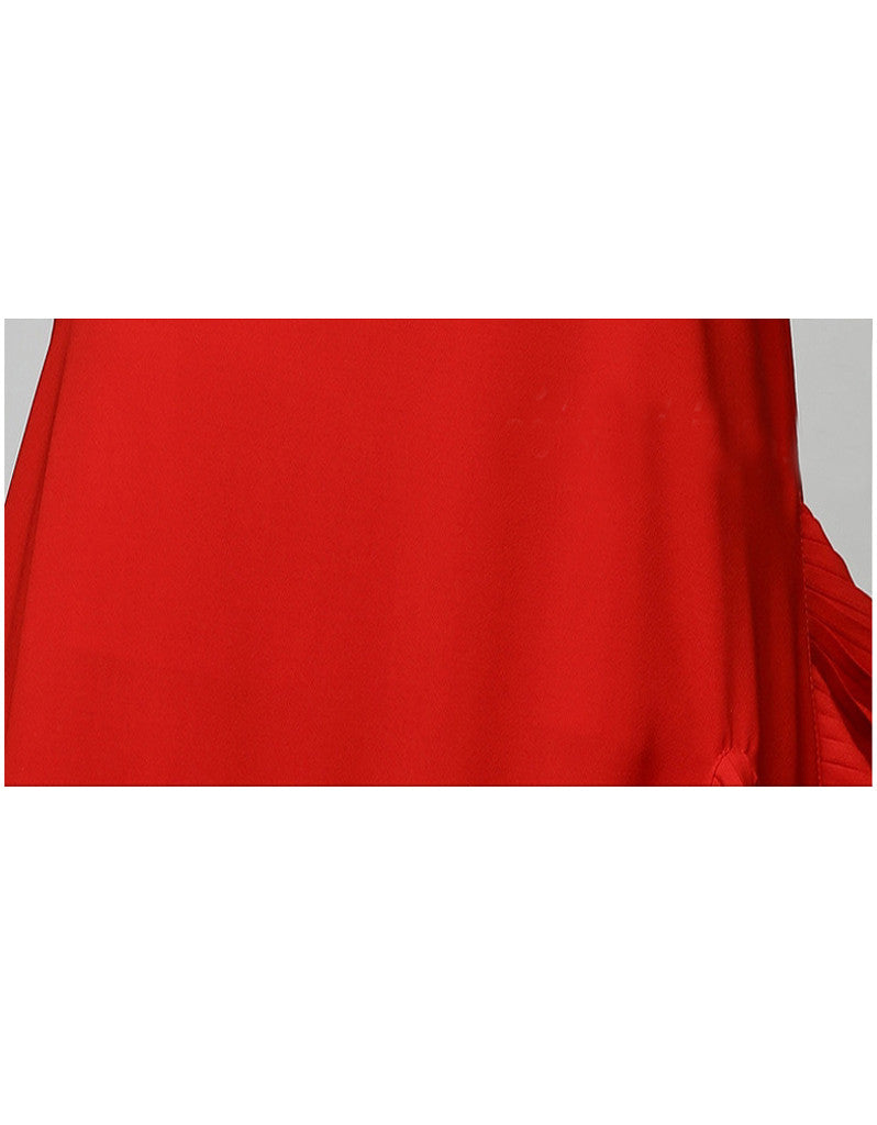 Mid-length sleeved short dress with frills