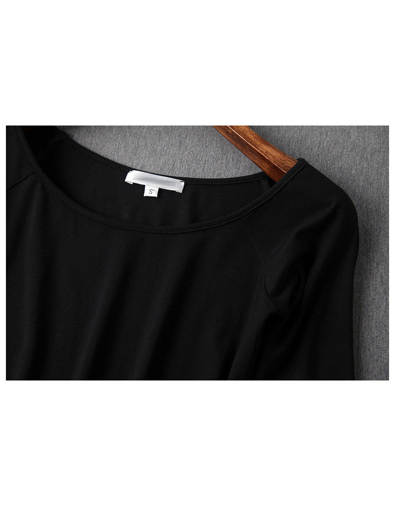 3/4 sleeve knitted top with stripped A-line long skirt