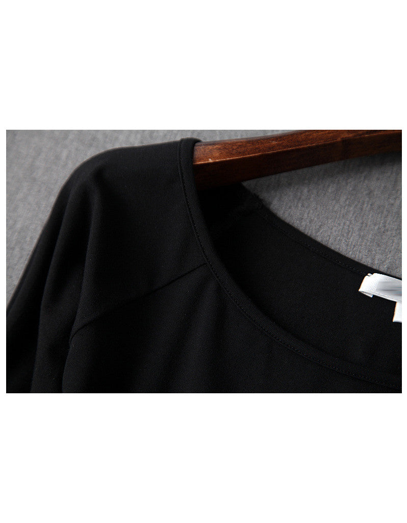 3/4 sleeve knitted top with stripped A-line long skirt