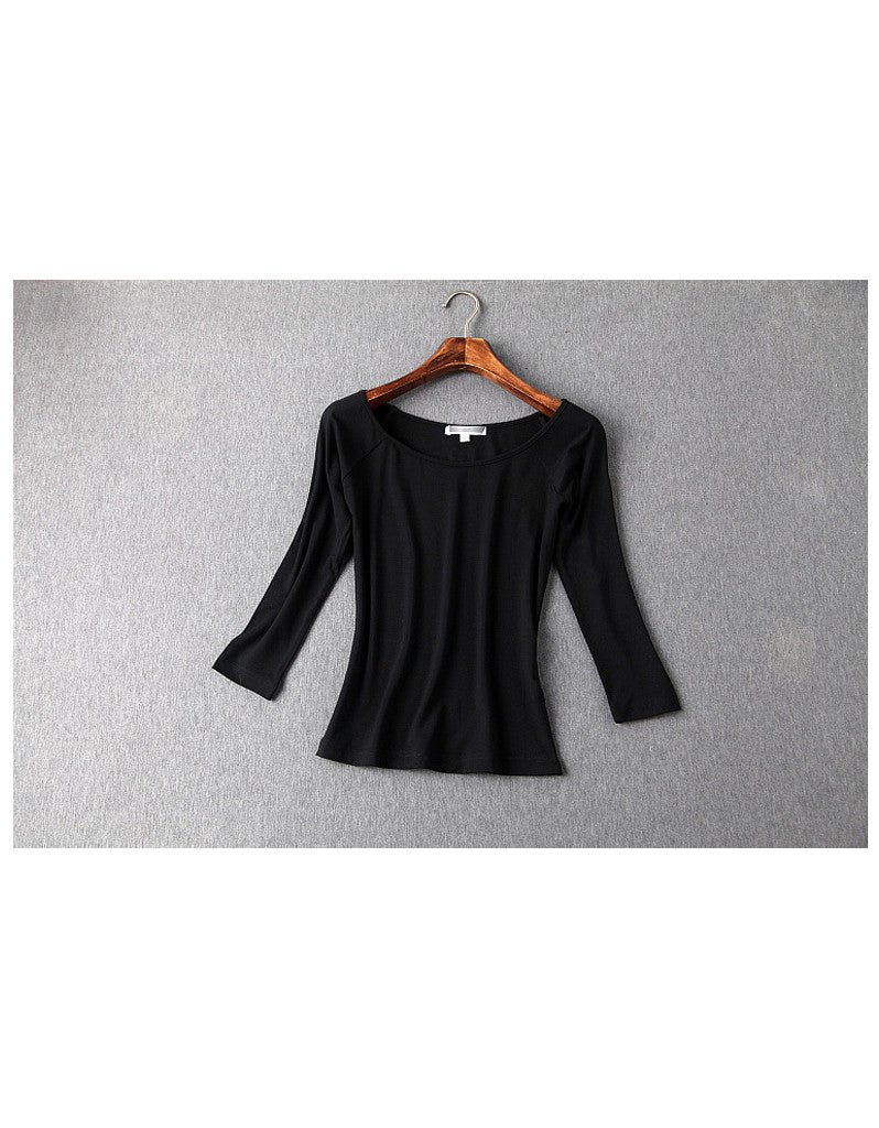 3/4 sleeve knitted top with stripped A-line long skirt