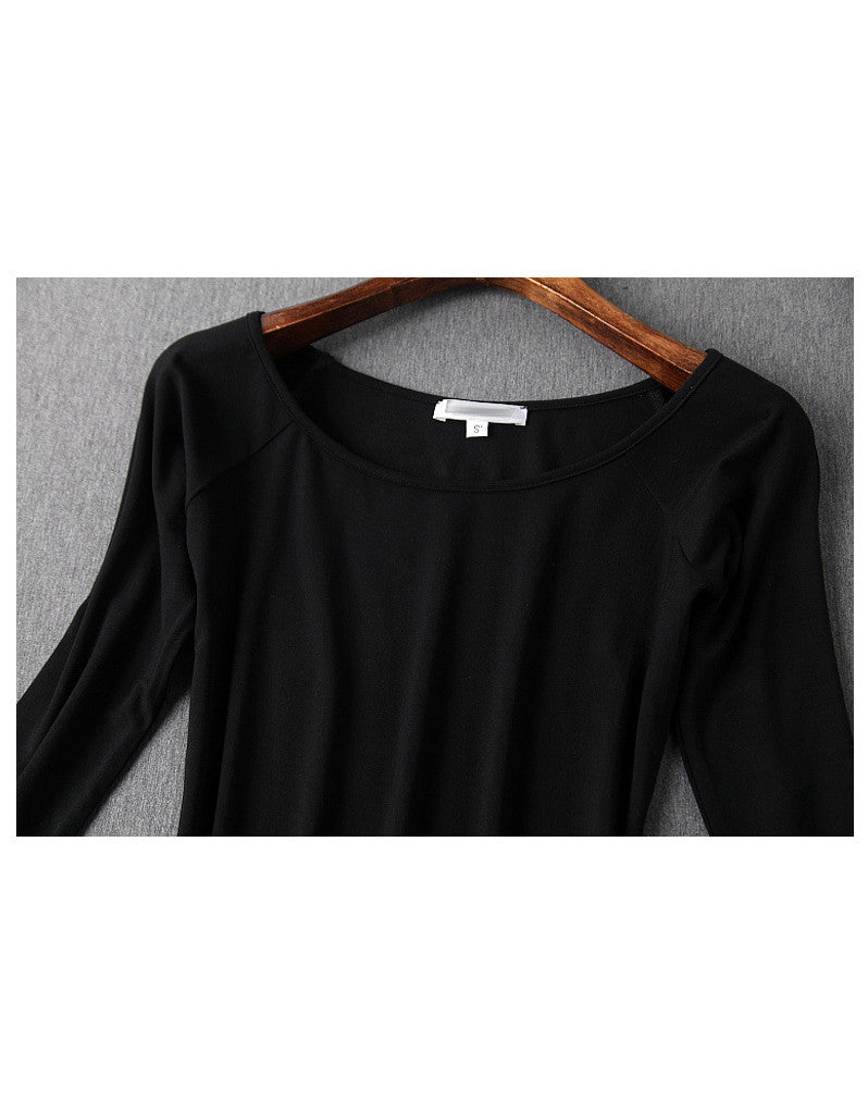 3/4 sleeve knitted top with stripped A-line long skirt