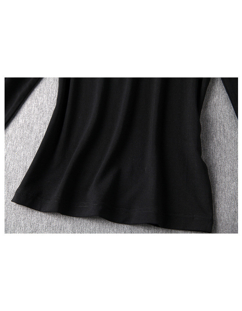 3/4 sleeve knitted top with stripped A-line long skirt