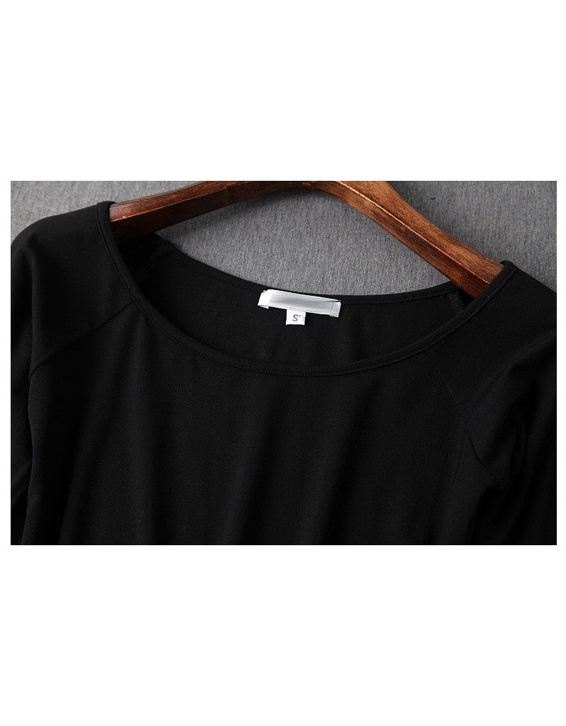 3/4 sleeve knitted top with stripped A-line long skirt