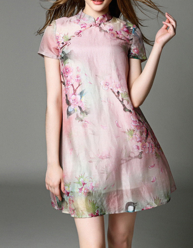 Short-sleeve short flared cheongsum