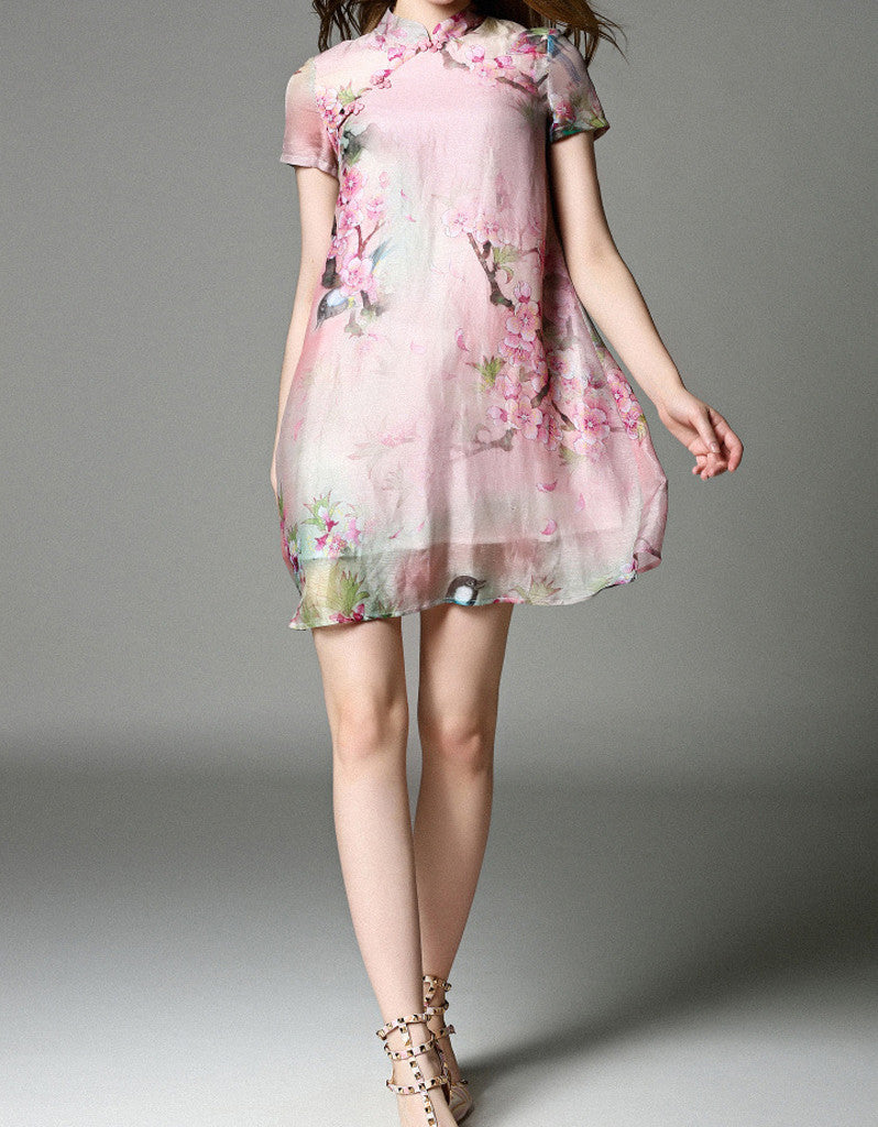 Short-sleeve short flared cheongsum