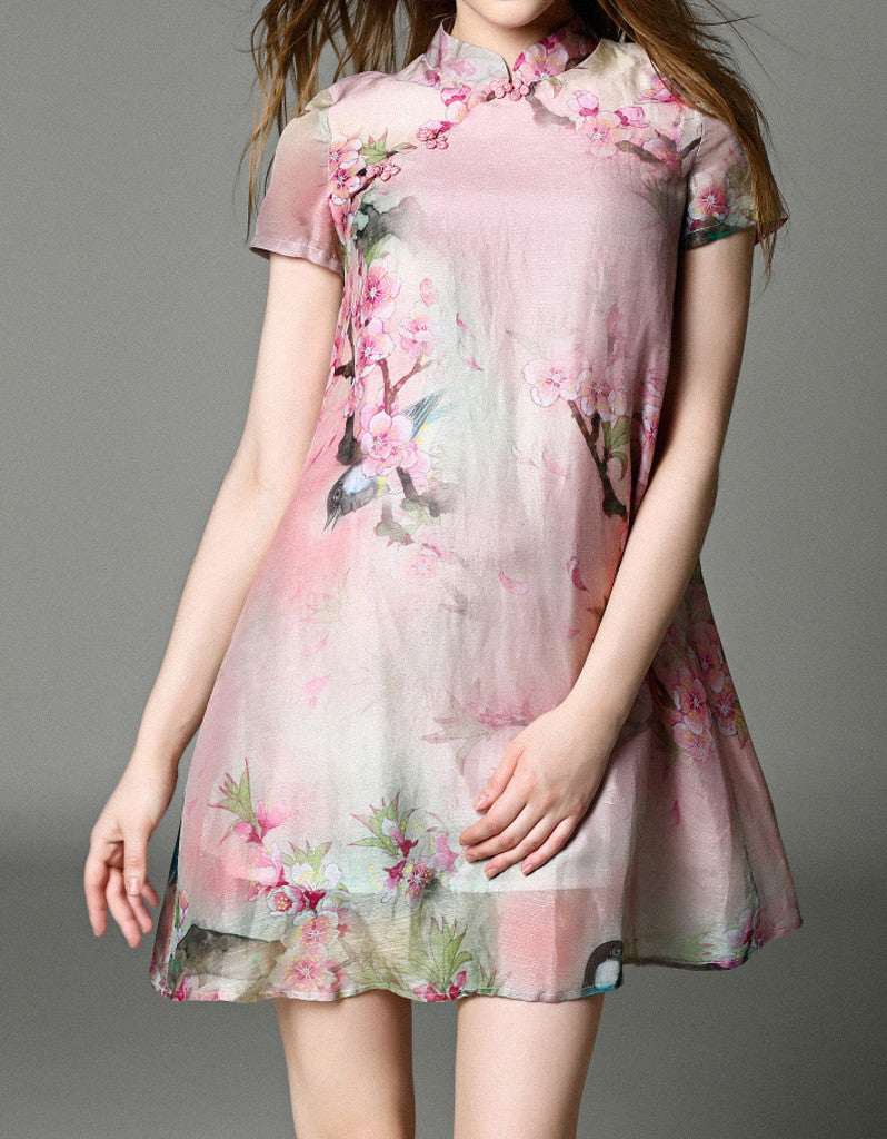 Short-sleeve short flared cheongsum