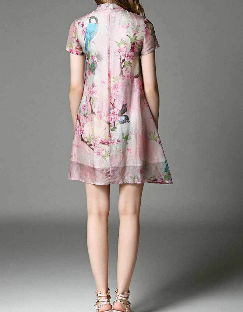 Short-sleeve short flared cheongsum