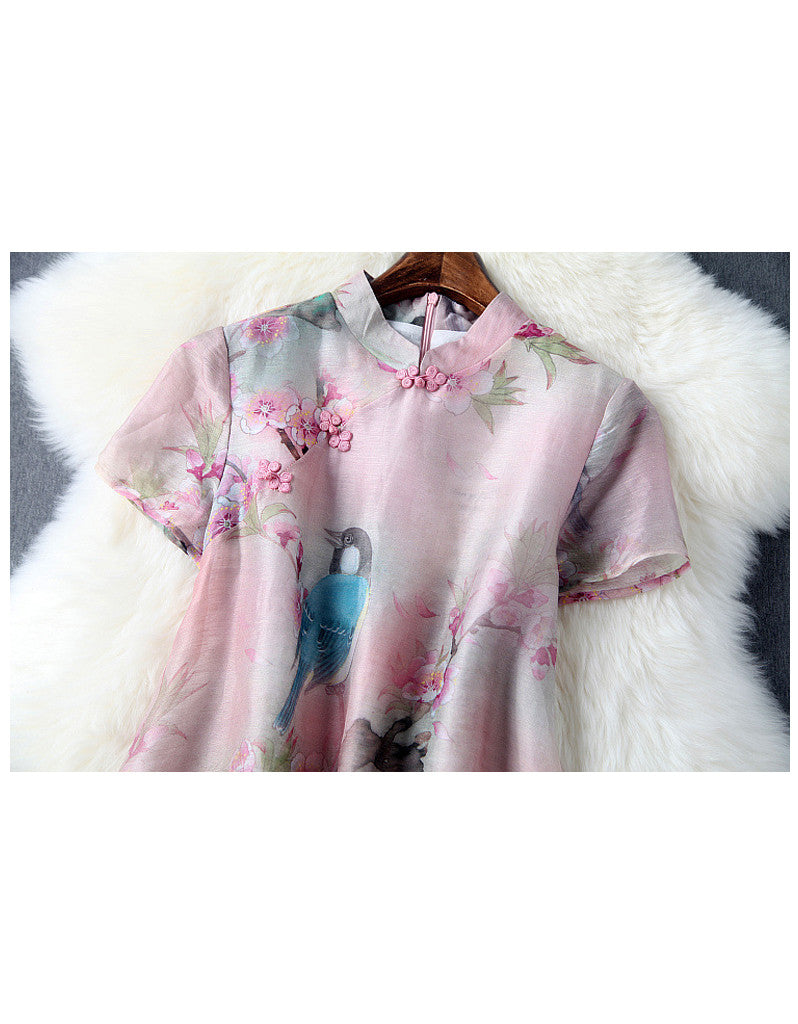 Short-sleeve short flared cheongsum