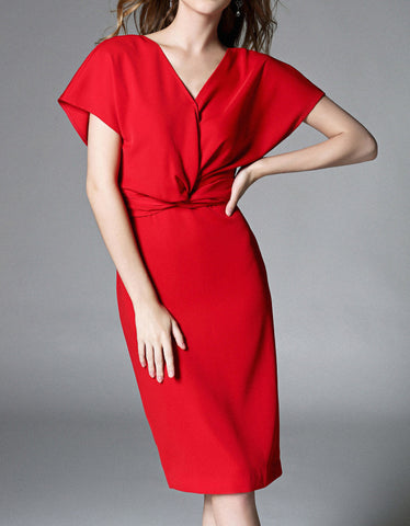 3/4 sleeve dress with front embroidery