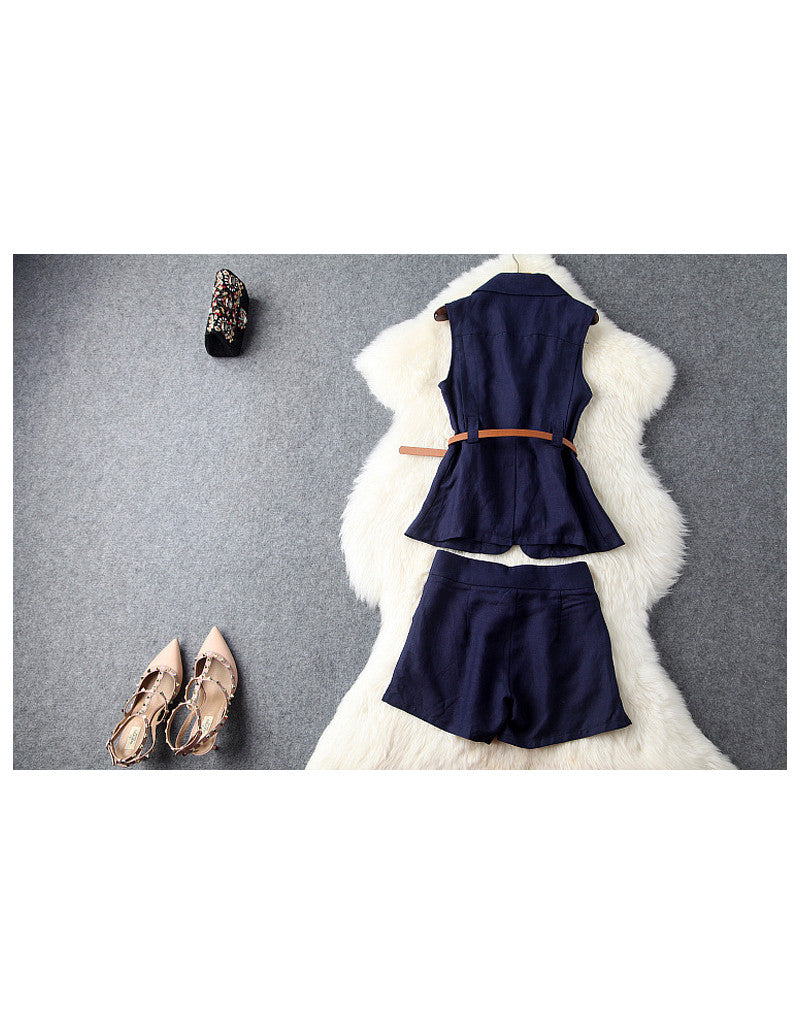 Sleeveless V-neck top with spaghetti top and shorts