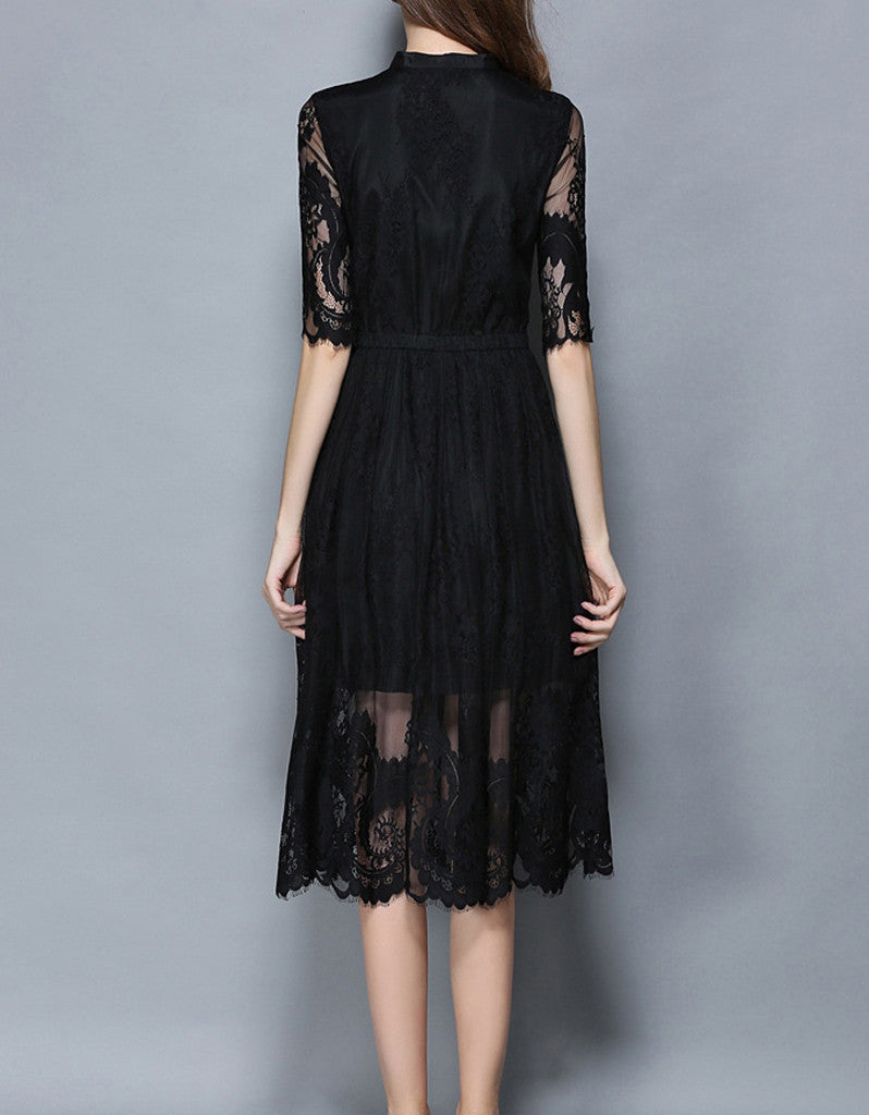 Mid-length sleeve laced A-line mid-length dress (More colours)