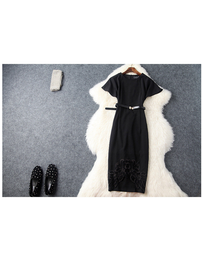 Short sleeve tailored front laced long dress