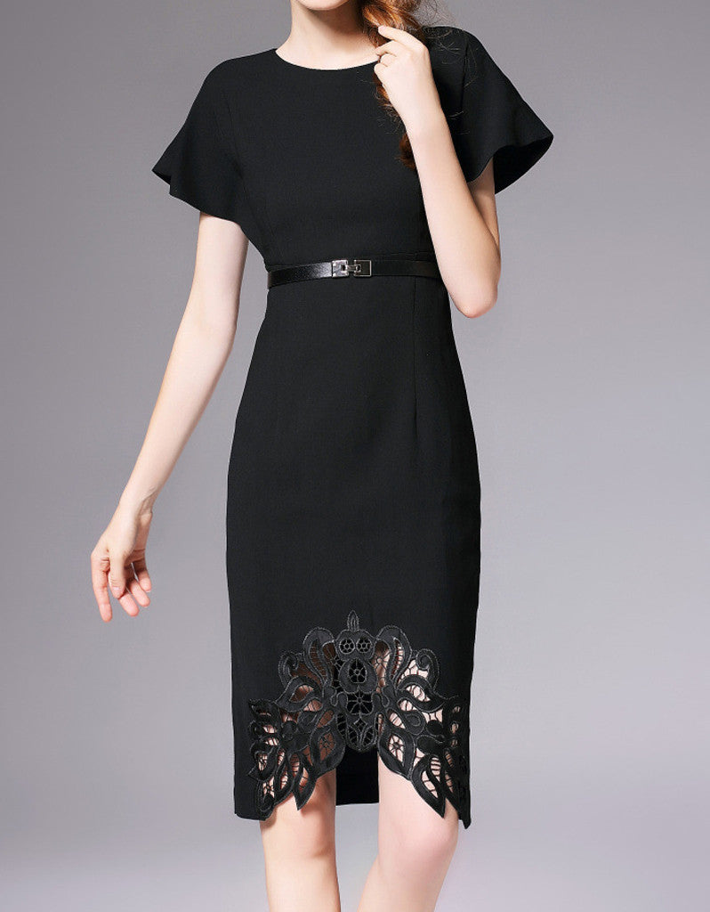 Short sleeve tailored front laced long dress