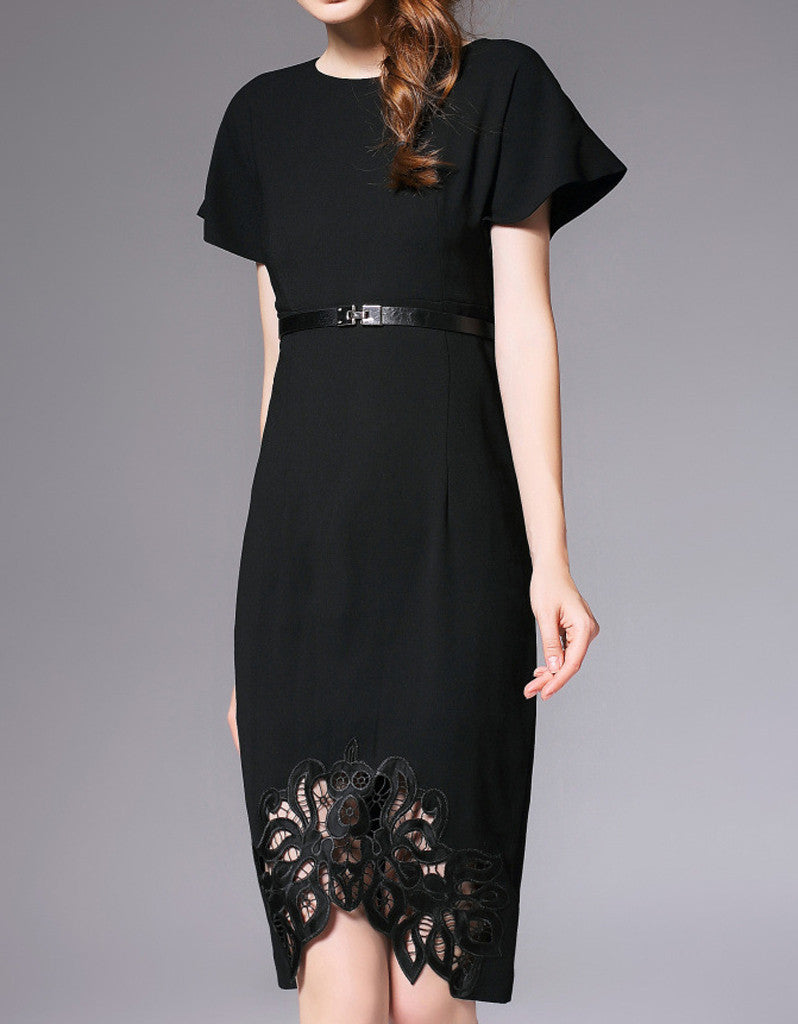 Short sleeve tailored front laced long dress