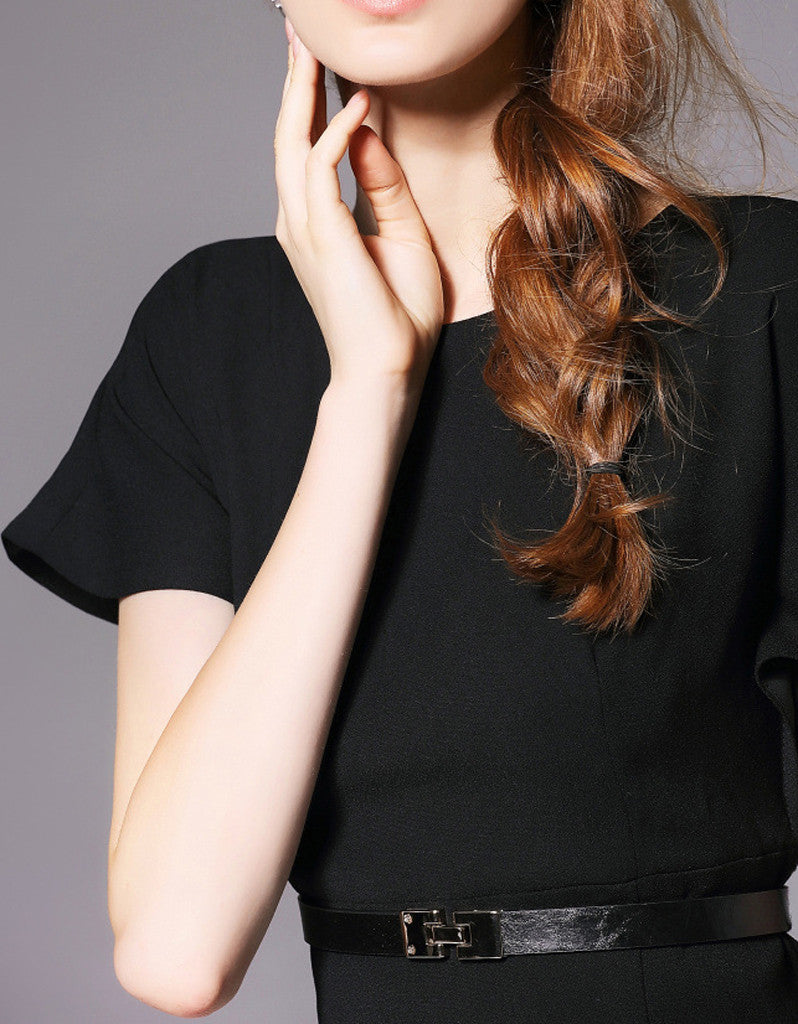 Short sleeve tailored front laced long dress