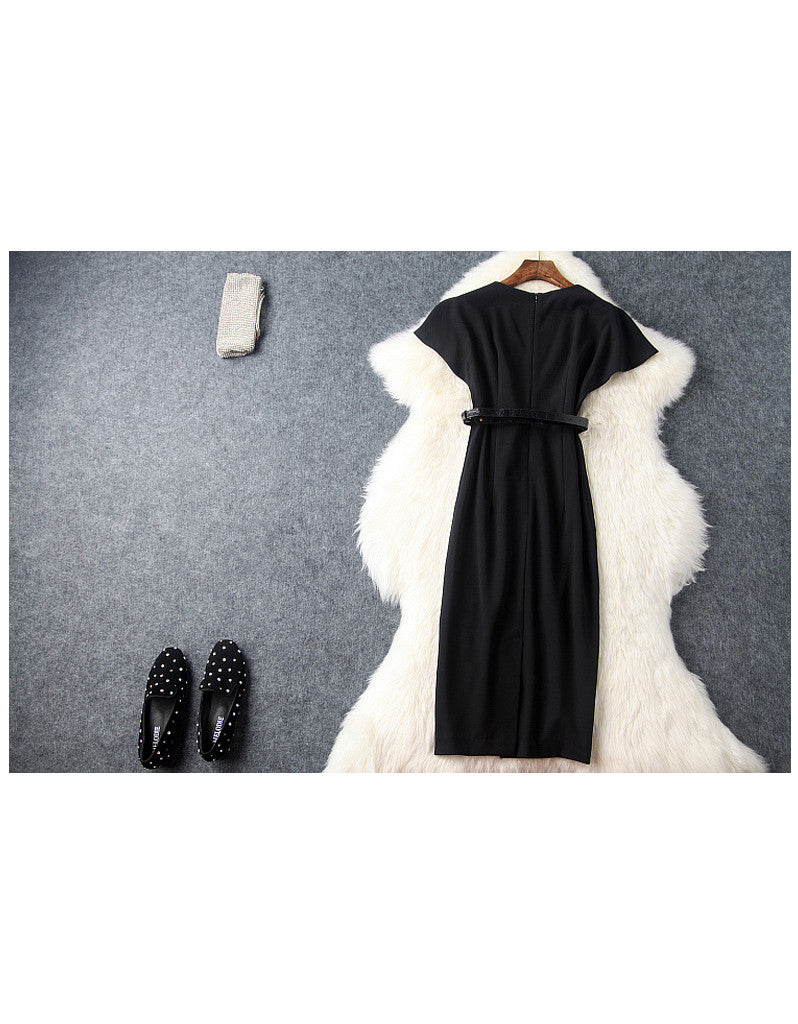 Short sleeve tailored front laced long dress