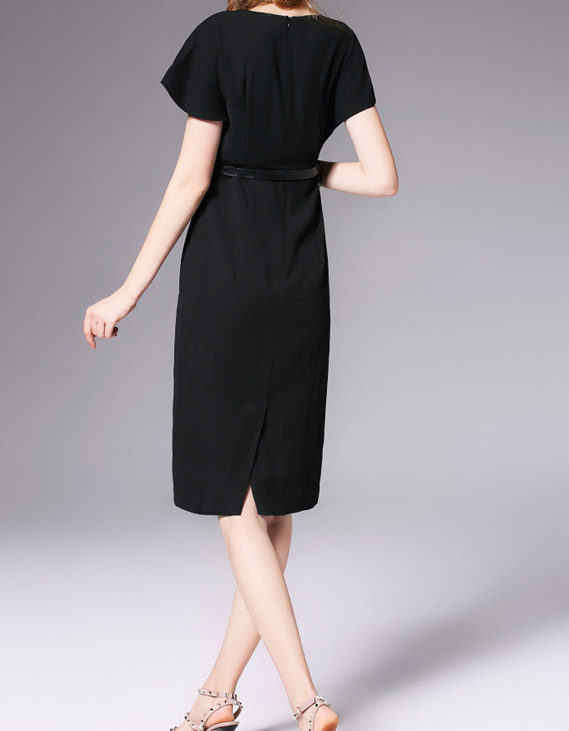 Short sleeve tailored front laced long dress