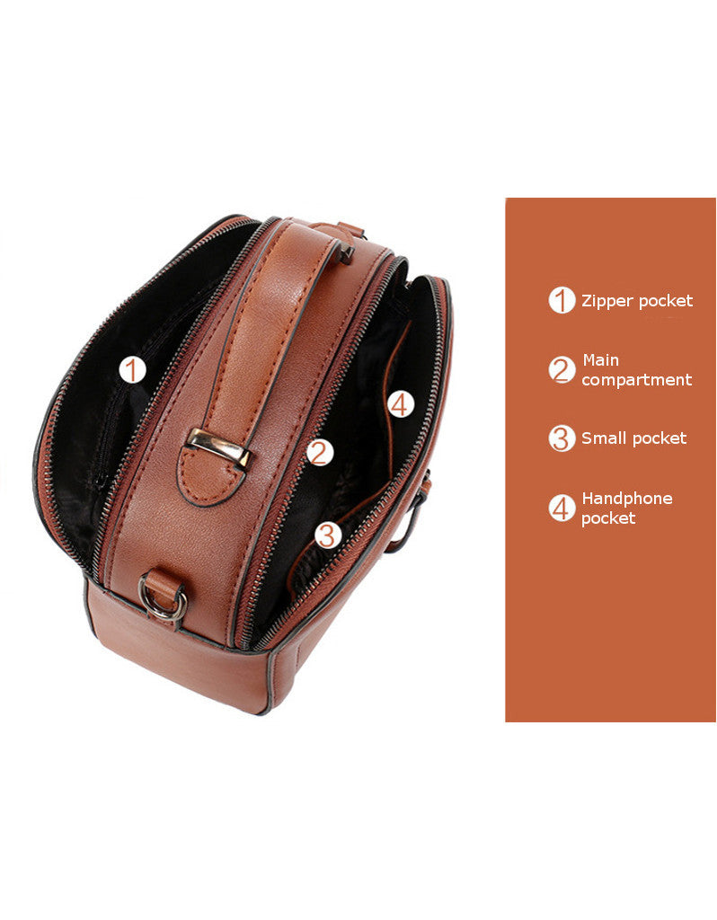 Genuine leather shoulder bag with front pull zip detail (more colours)