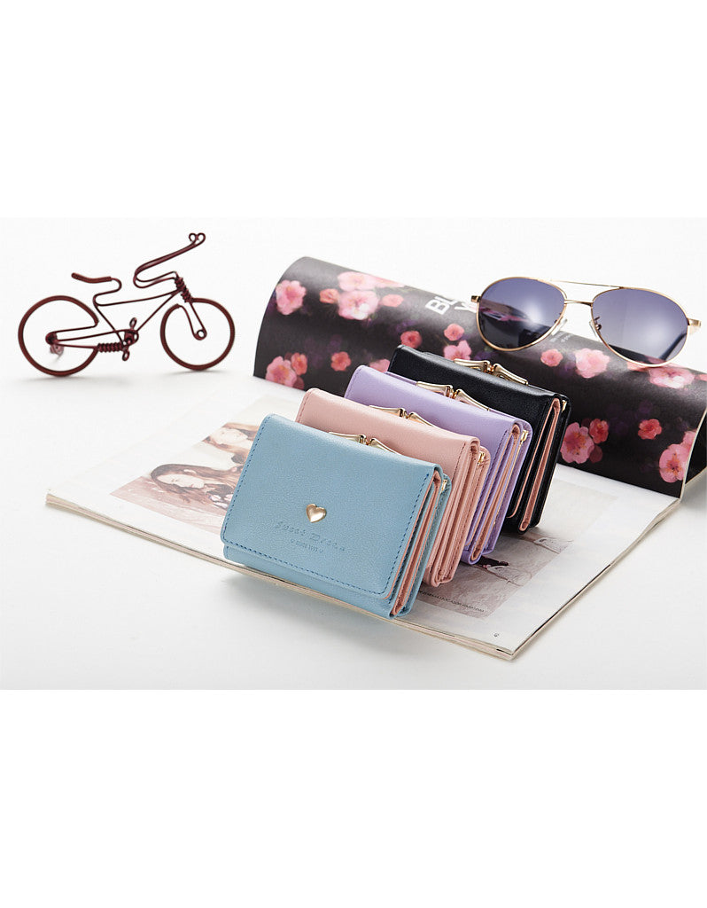 3-fold PU leather wallet with metal heart marquee (more colours)