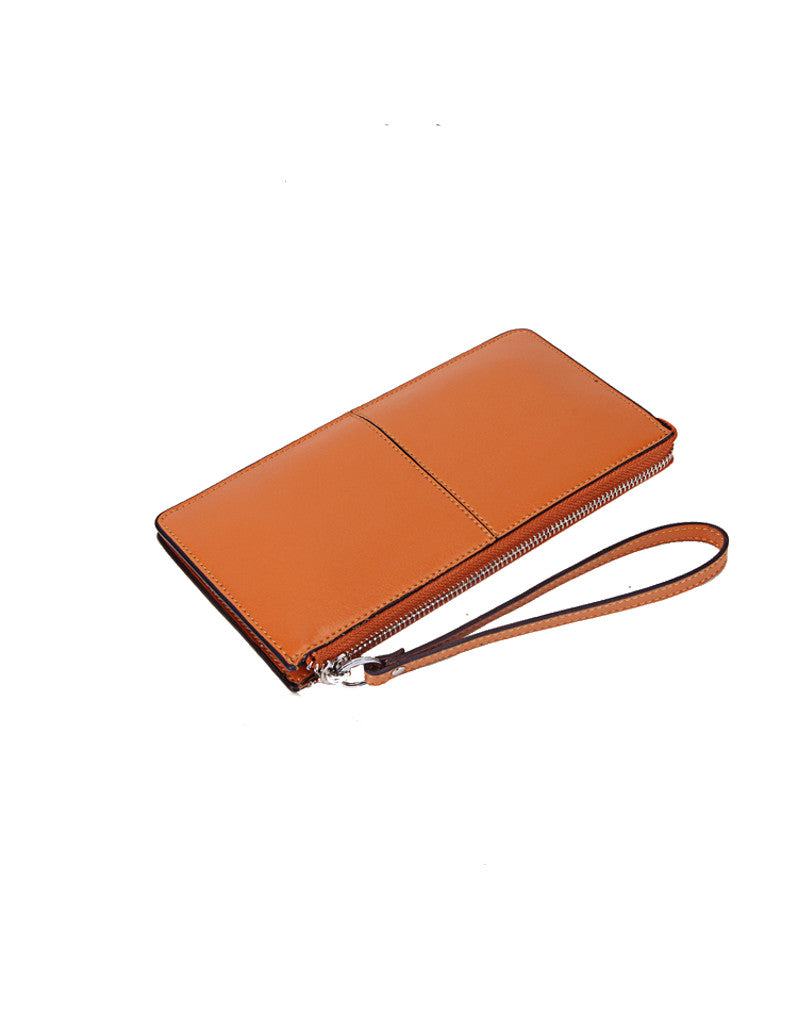 Genuine leather long wallet with wristlet strap (more colours)