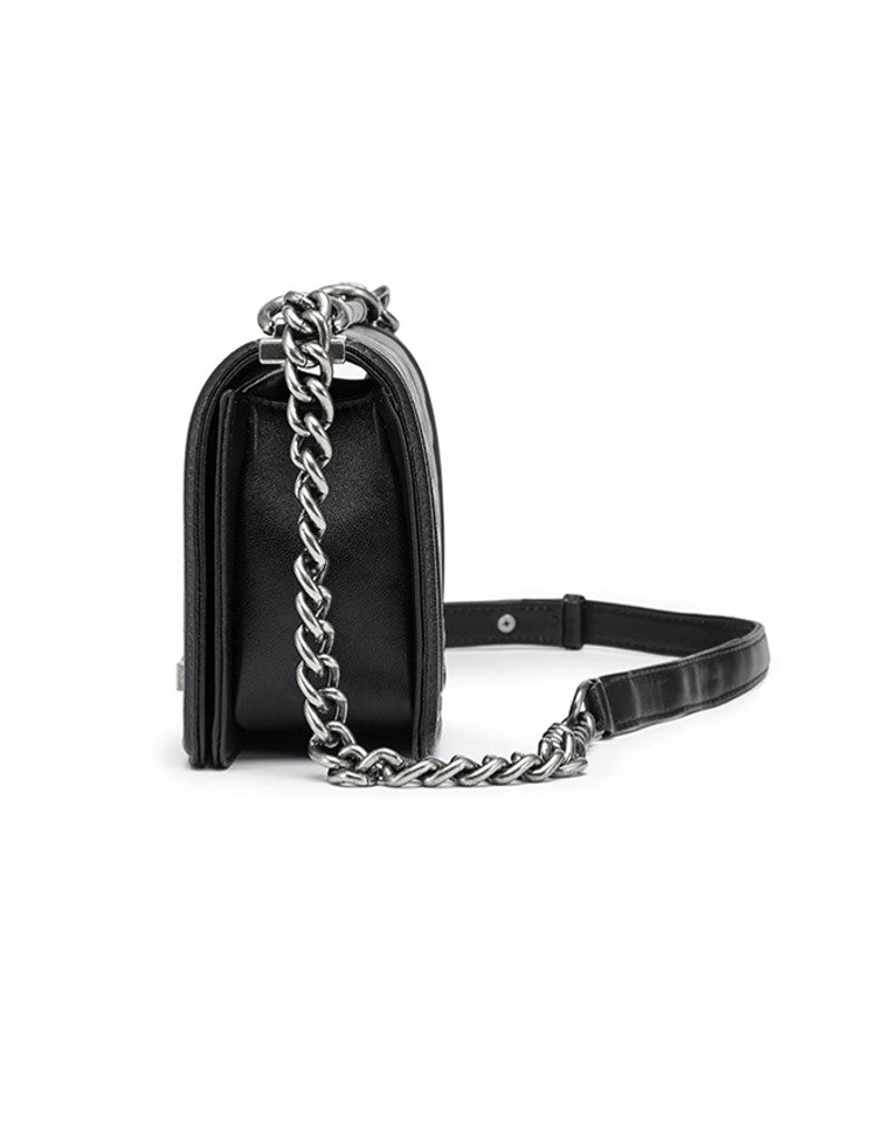 Genuine sheepskin leather chevron quilted design flap handbag