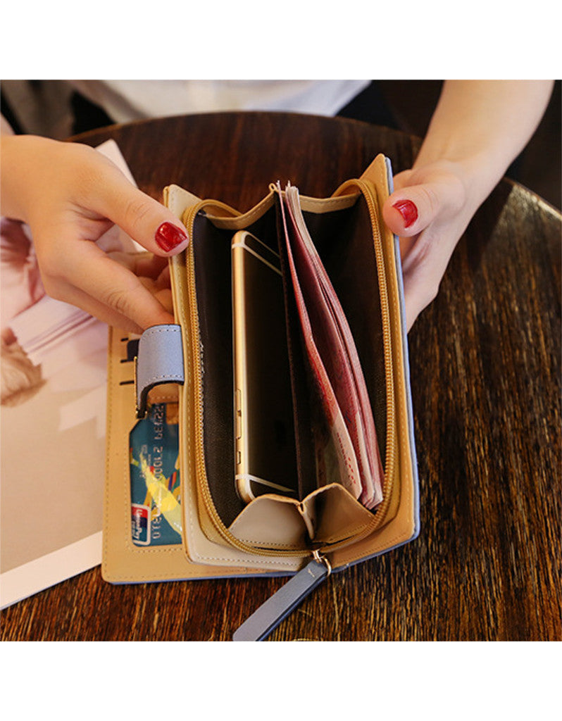 2-fold PU leather long wallet with laser-cut leaf design (more colours)