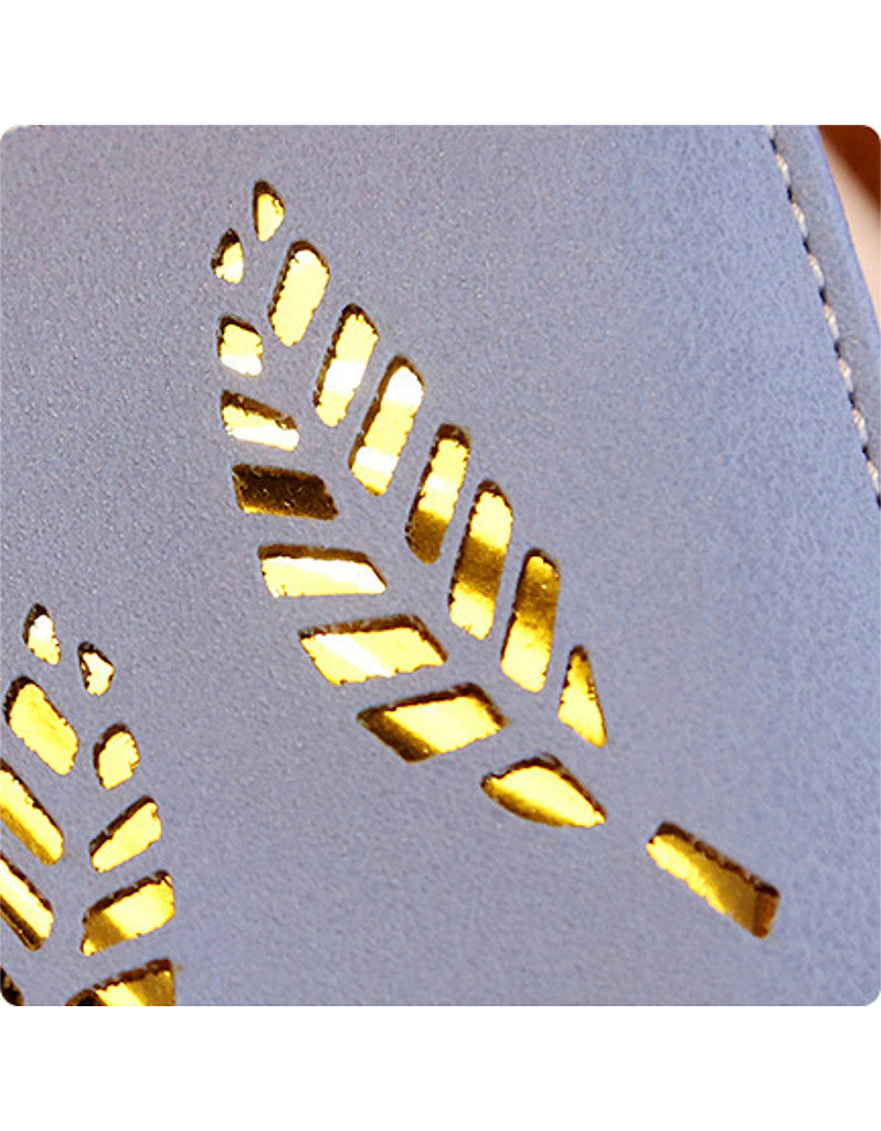 2-fold PU leather long wallet with laser-cut leaf design (more colours)