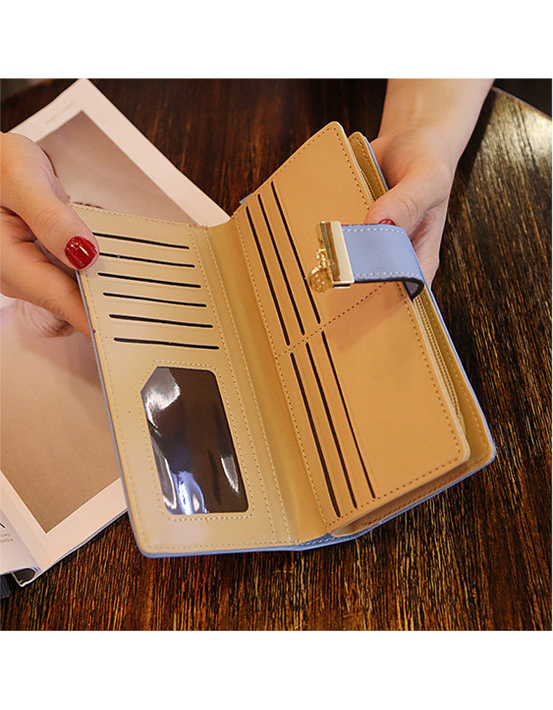 2-fold PU leather long wallet with laser-cut leaf design (more colours)