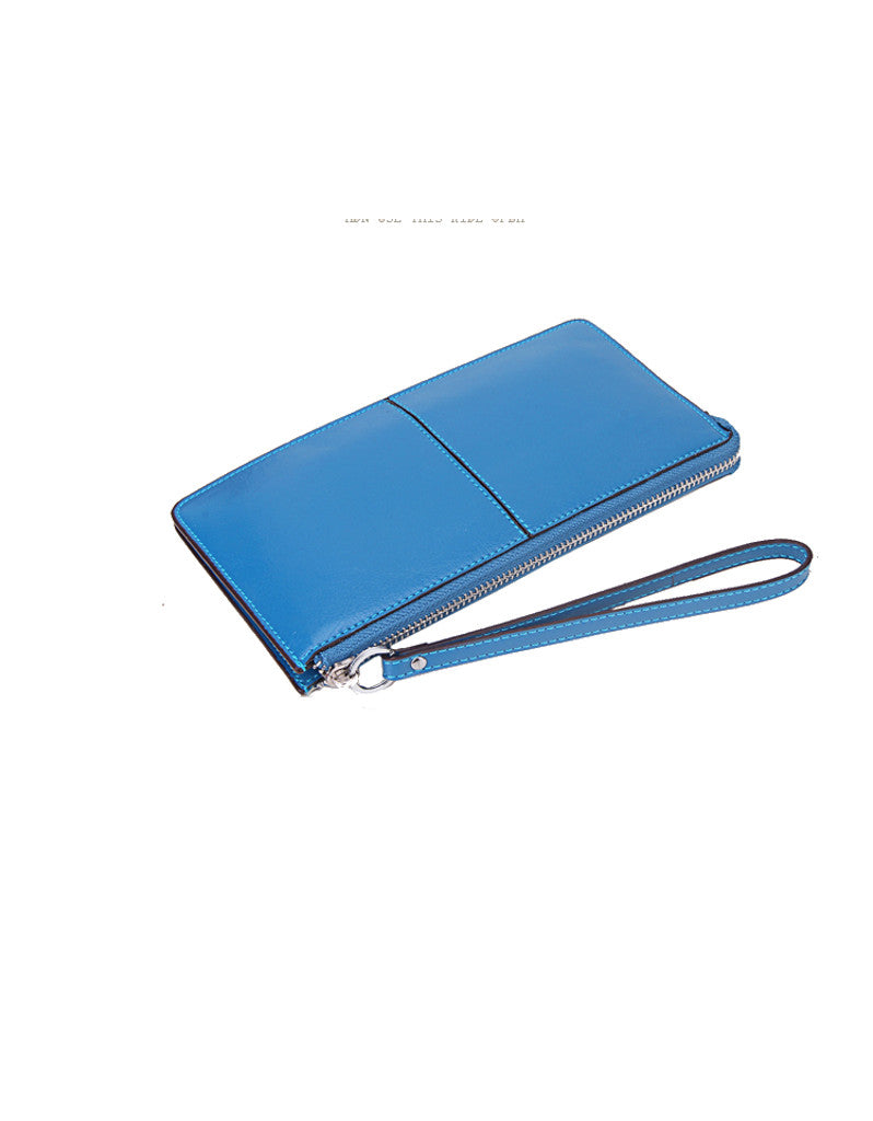 Genuine leather long wallet with wristlet strap (more colours)