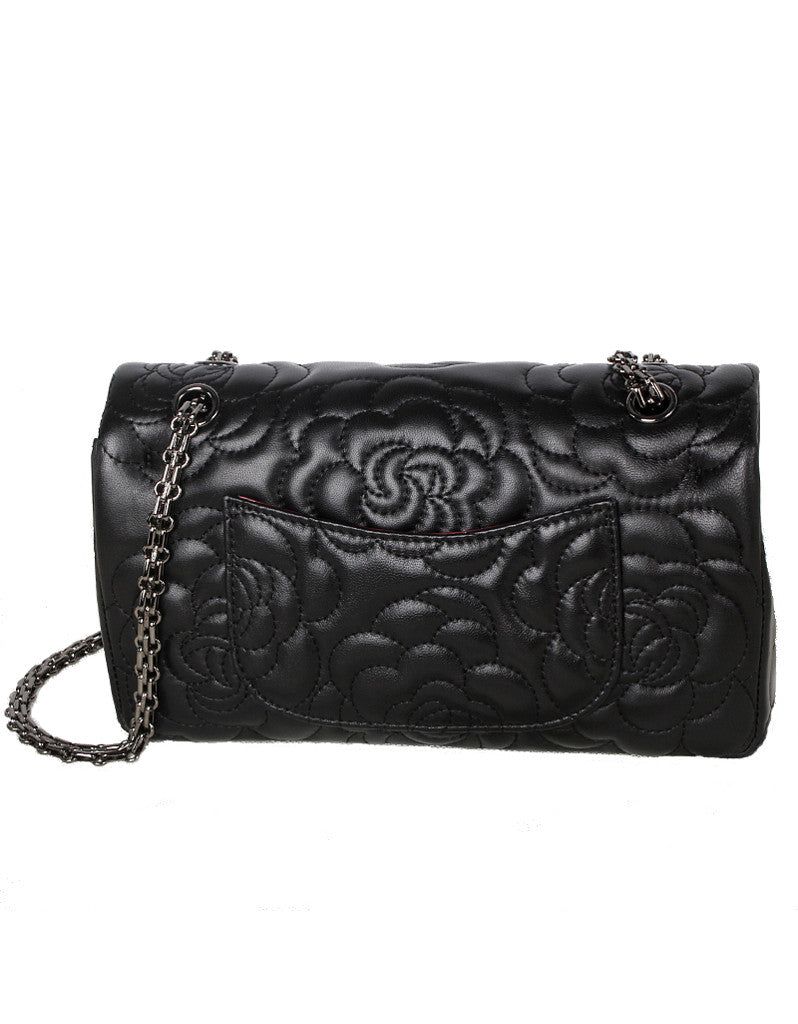 Genuine sheepskin leather camellia flower design flap handbag