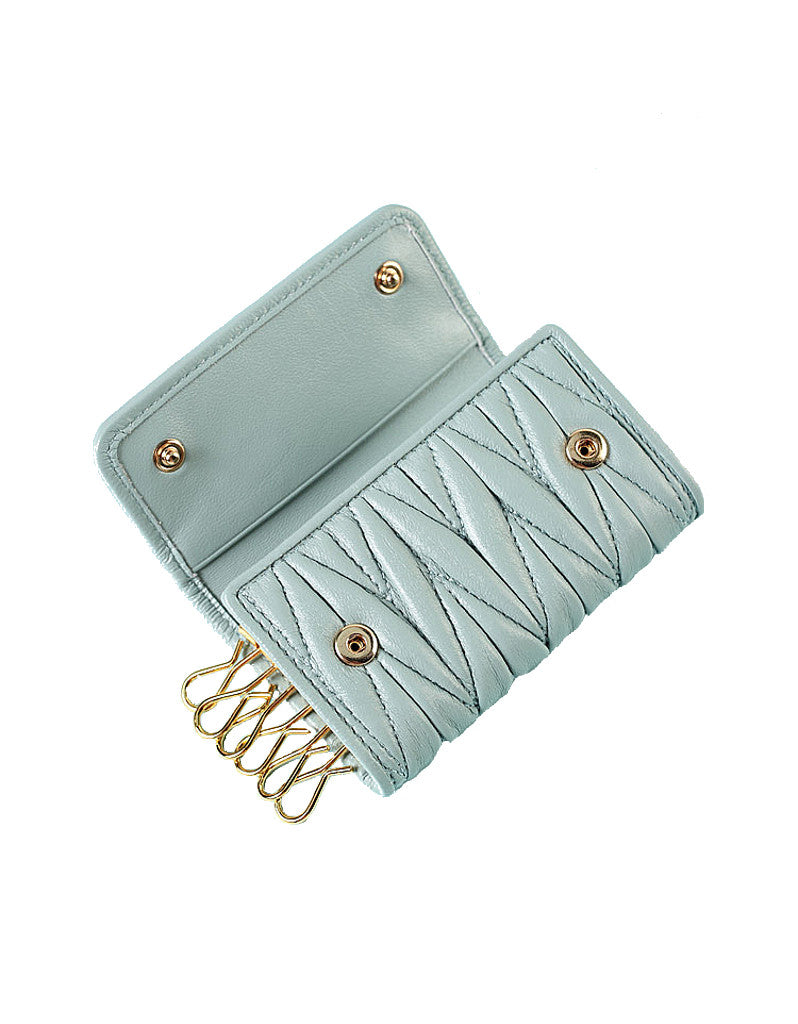 Genuine sheepskin leather key pouch with matelassé design (more colours)