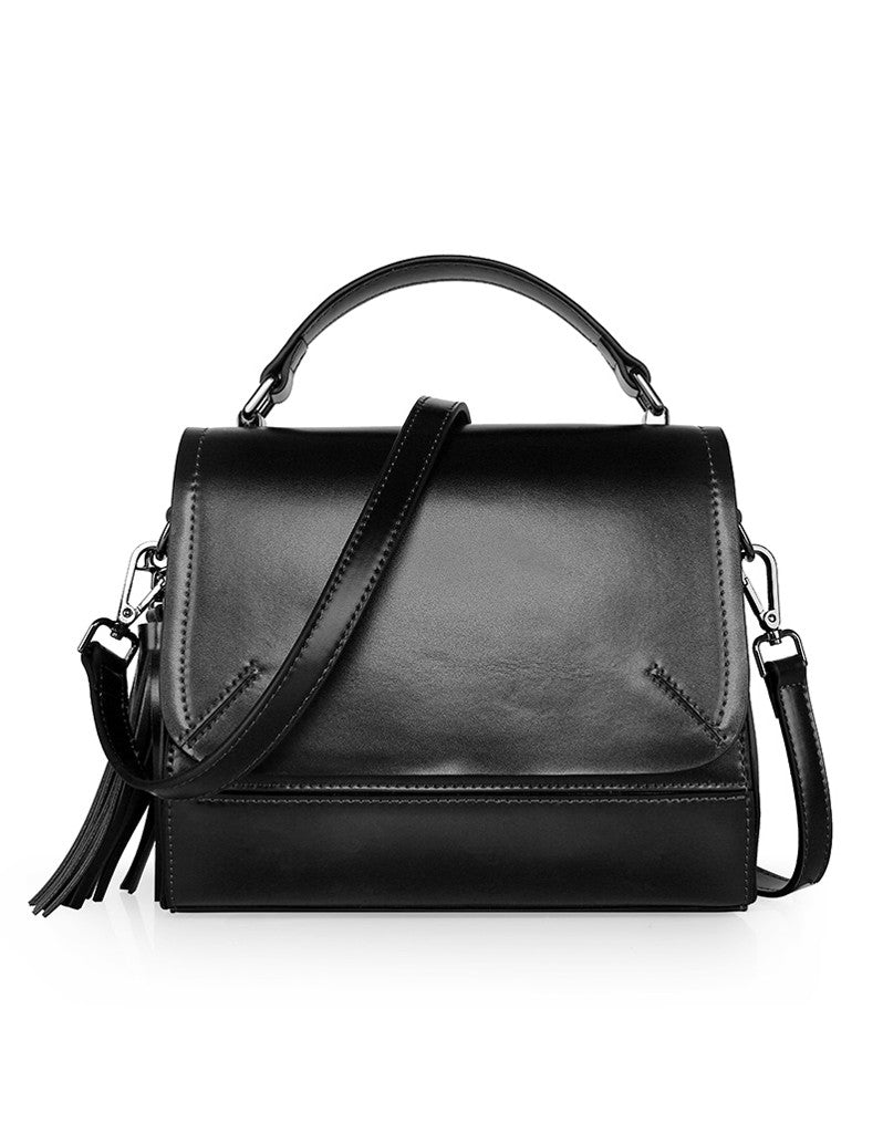 Genuine leather shoulder bag with front flap and tassle (more colours)