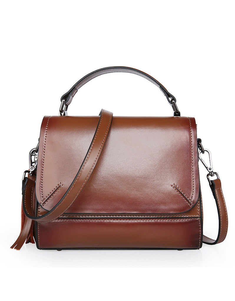 Genuine leather shoulder bag with front flap and tassle (more colours)