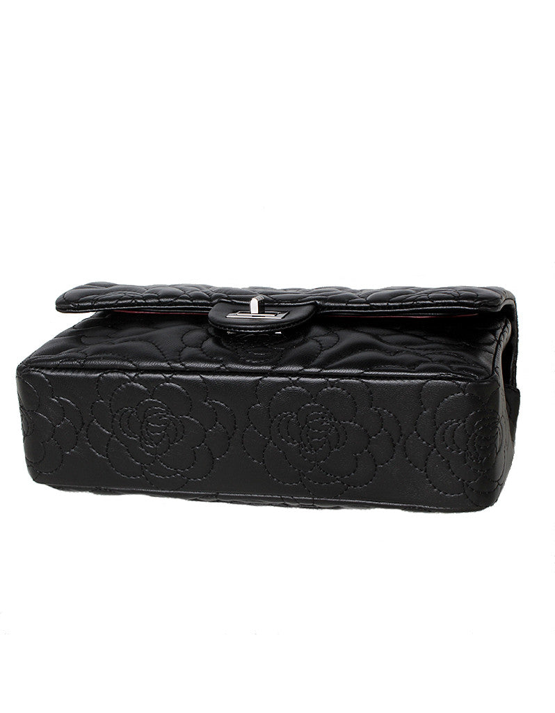 Genuine sheepskin leather camellia flower design flap handbag